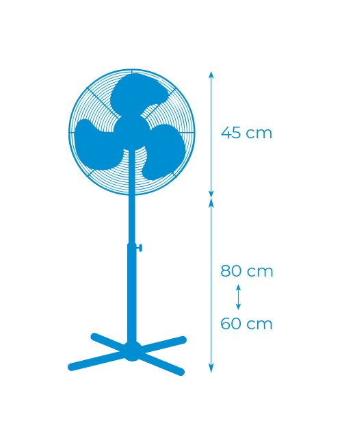 Ventilador de pie, blanco, potencia 45 w, db 60, aspas ø40 cm, altura regulable 105-125 cm