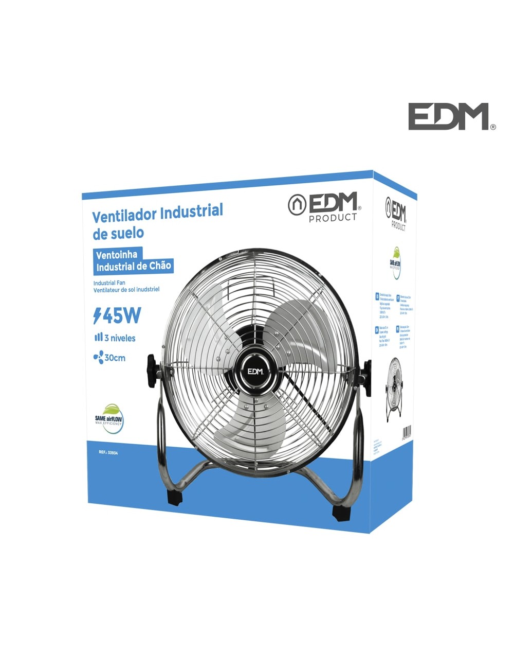 Ventilador industrial de suelo. color negro 40w 57,7 db aspas ø30 x 41 cm