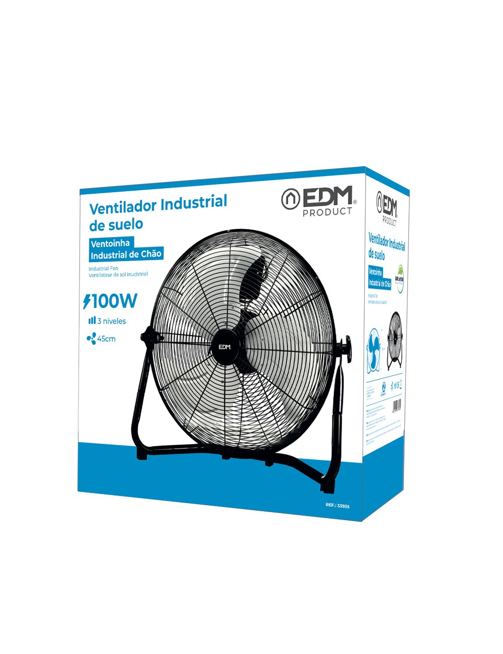 Ventilador industrial de suelo. color negro 100w 64,7 db aspas ø45 x 54 cm