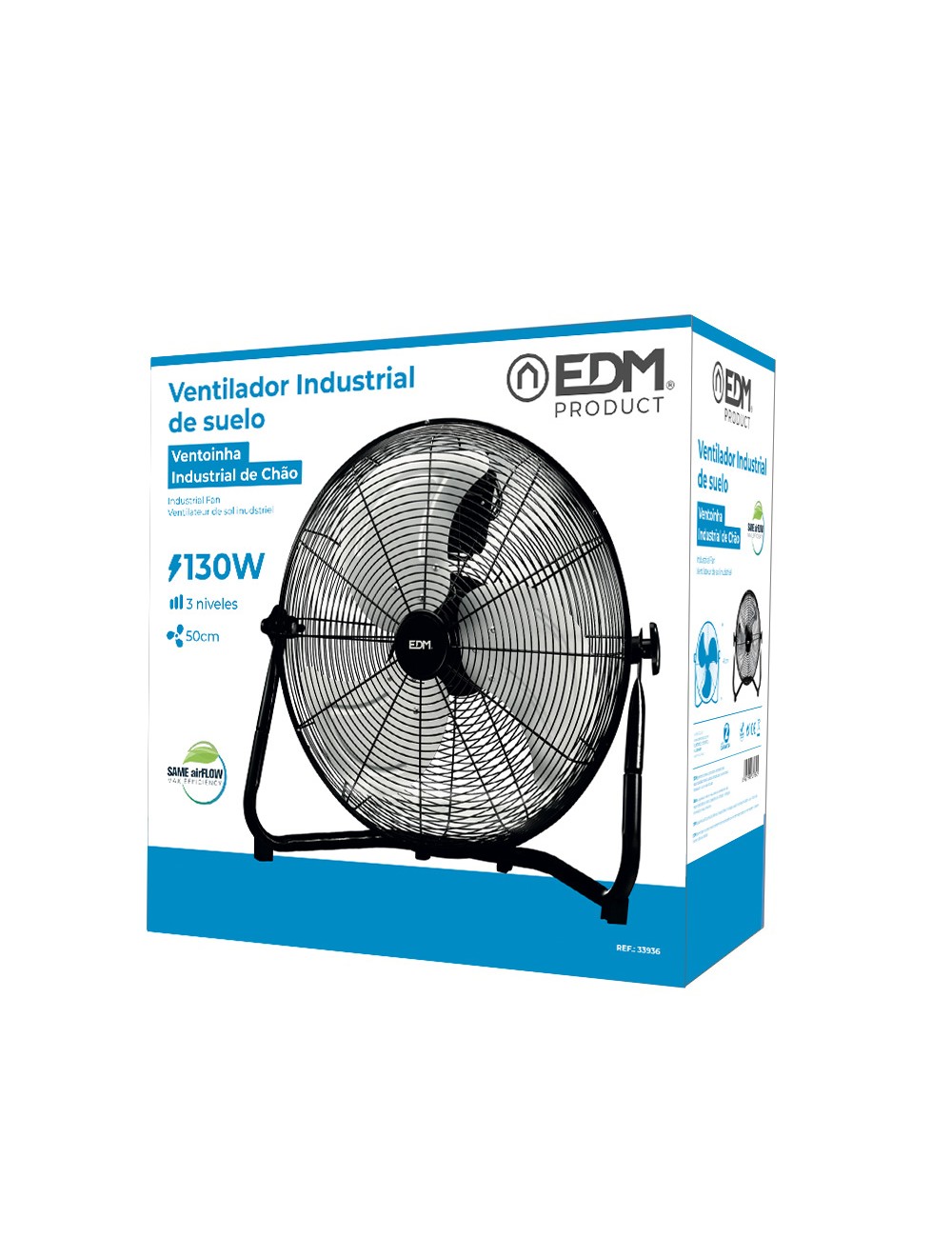 Ventilador industrial de suelo. color negro 120w 64,9 db aspas ø50 x 58 cm