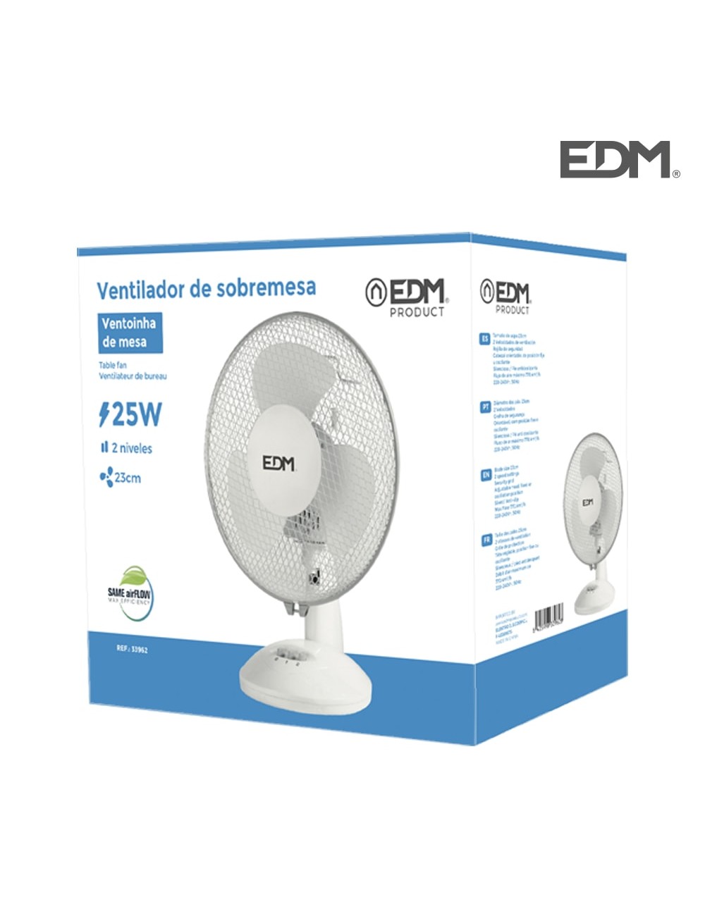 Ventilador de sobremesa. color blanco. potencia: 25 w 41 db aspas: ø23  27 x 24 x 36 cm