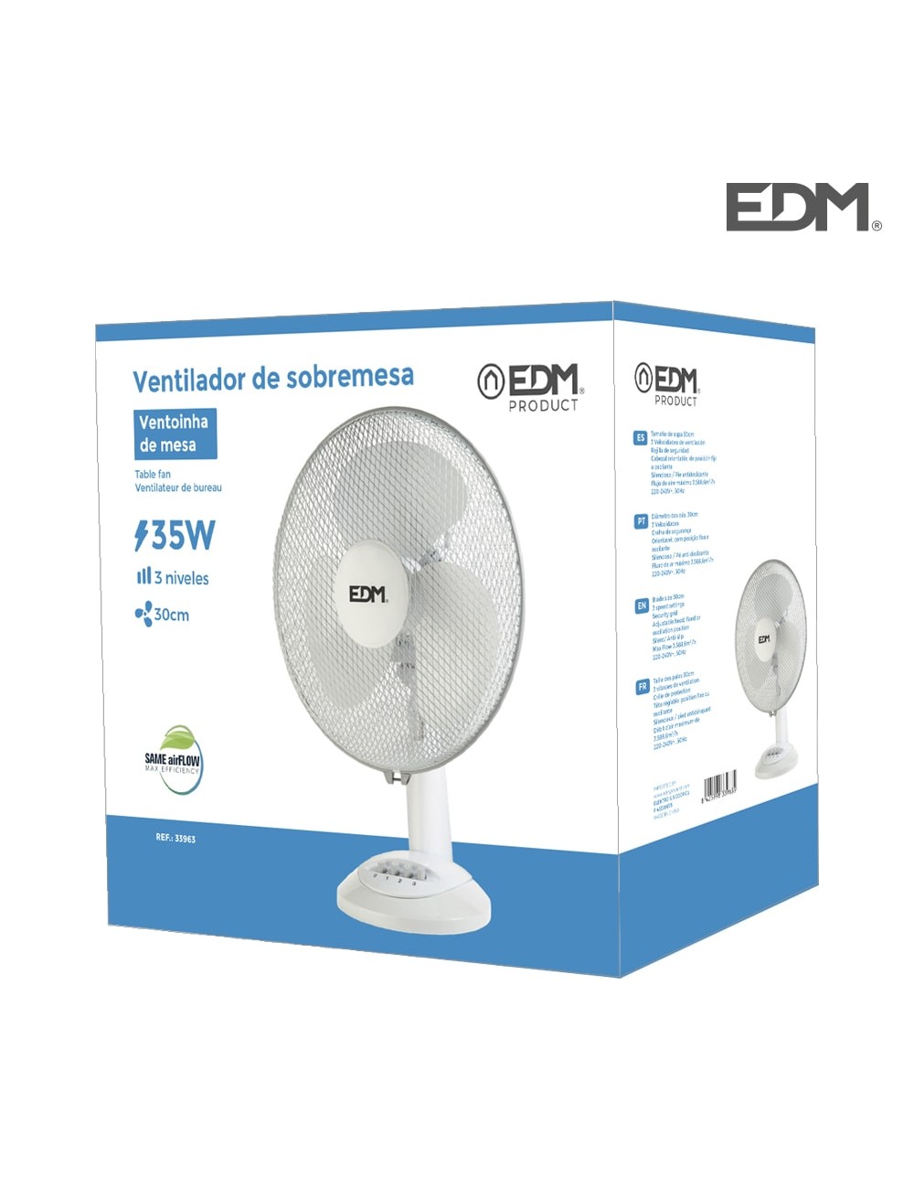 Ventilador de sobremesa. color blanco. potencia: 35w 53,4 db aspas: ø30 x 48 cm