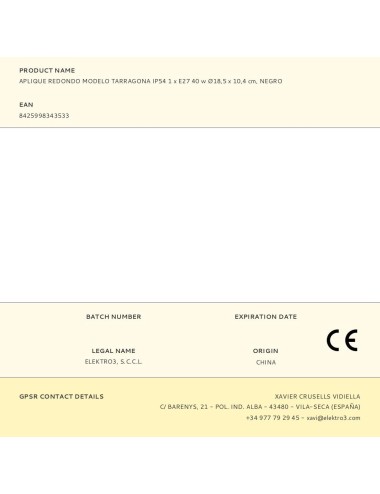 Aplique redondo modelo tarragona ip54 1 x e27 40 w ø18,5 x 10,4 cm, negro