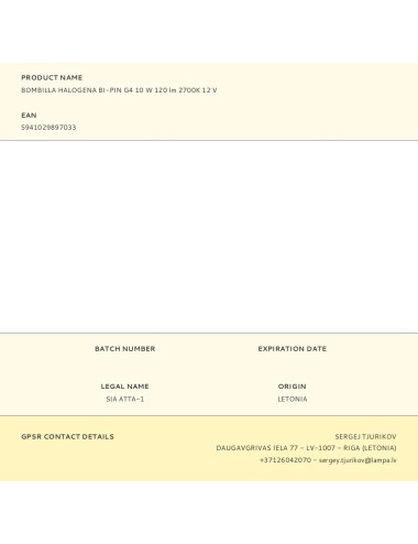 Bombilla halogena bi-pin g4 10 w 120 lm 2700k 12 v