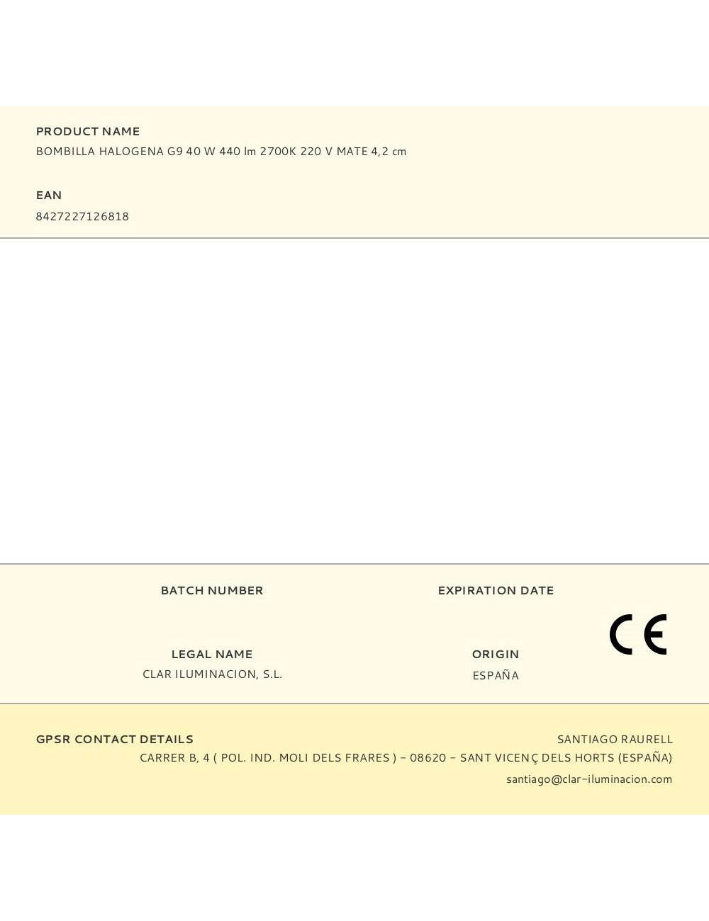 Bombilla halogena g9 40 w 440 lm 2700k 220 v mate 4,2 cm