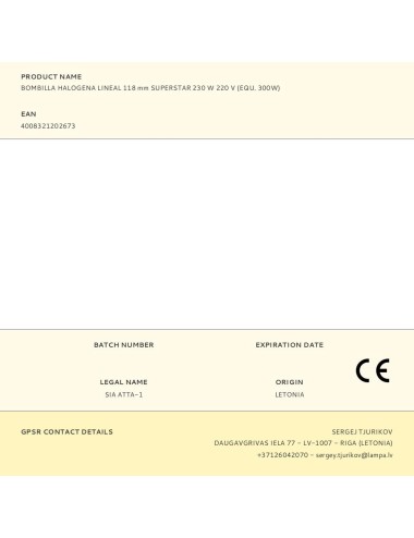 Bombilla halogena lineal 118 mm superstar 230 w 220 v (equ. 300w)