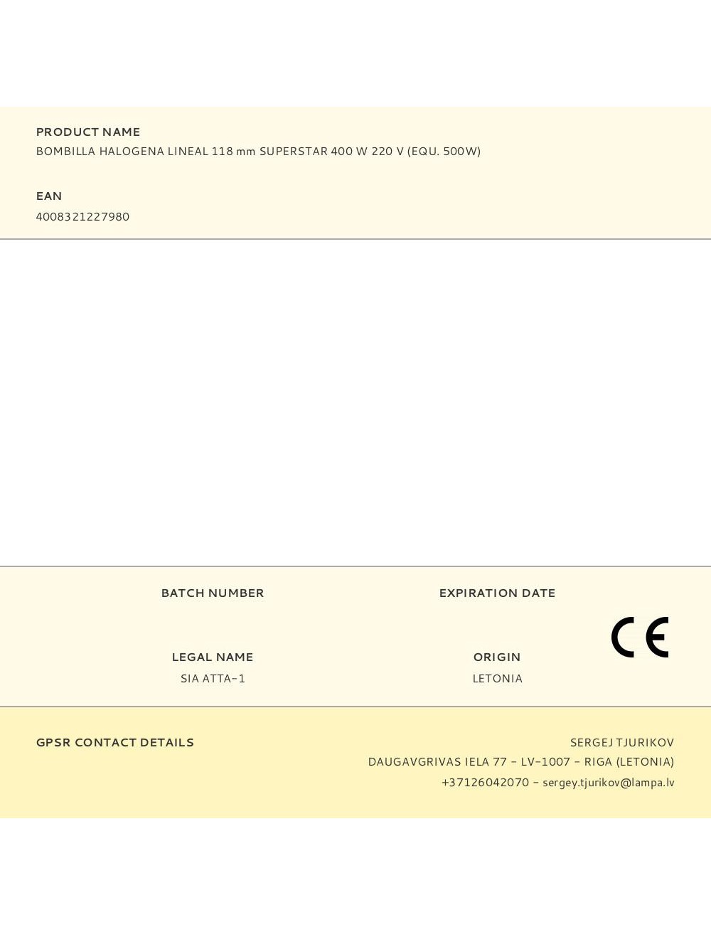 Bombilla halogena lineal 118 mm superstar 400 w 220 v (equ. 500w)