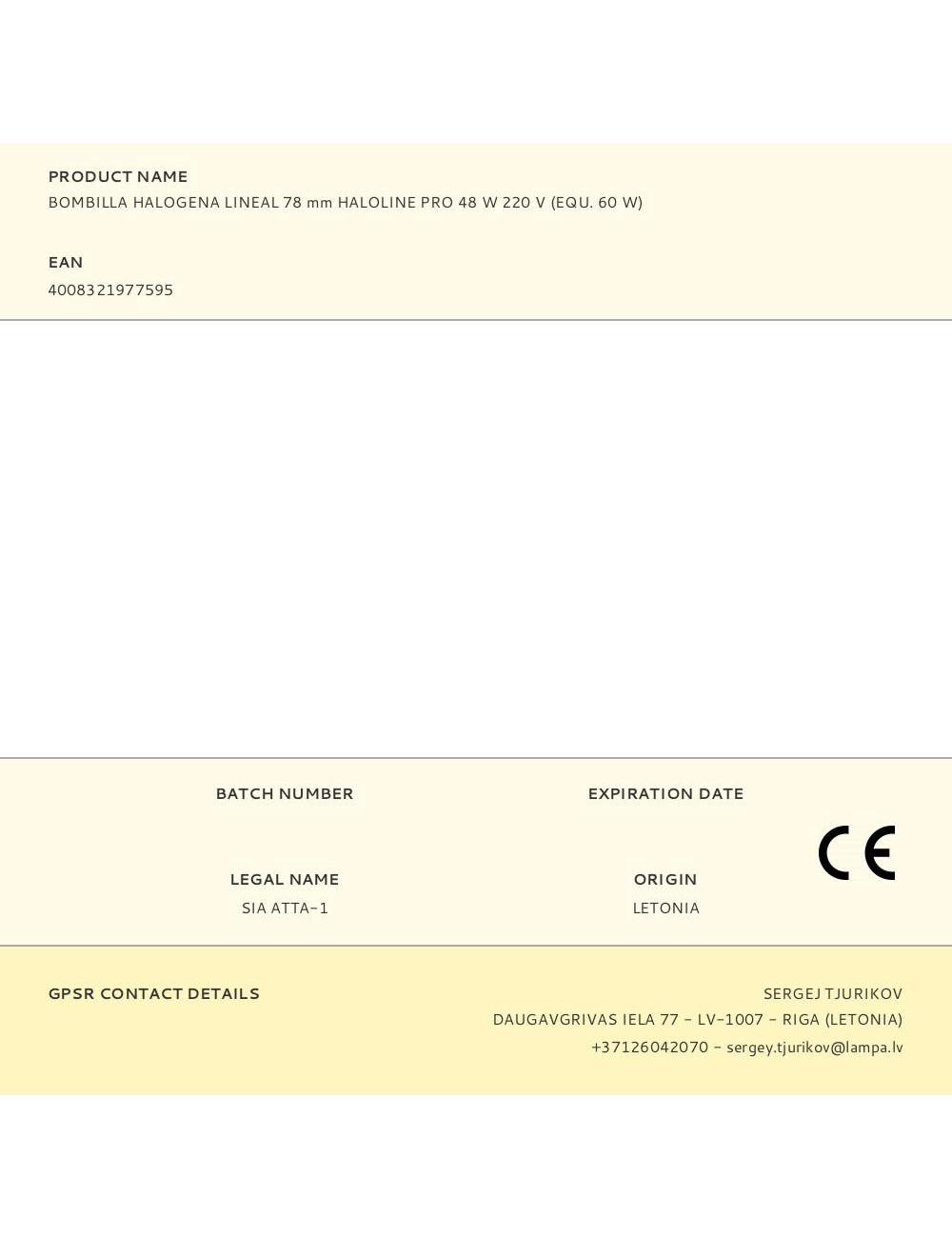 Bombilla halogena lineal 78 mm haloline pro 48 w 220 v (equ. 60 w)