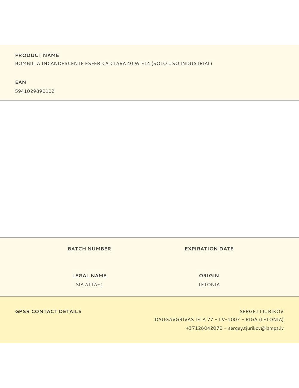 Bombilla incandescente esferica clara 40 w e14 (solo uso industrial)