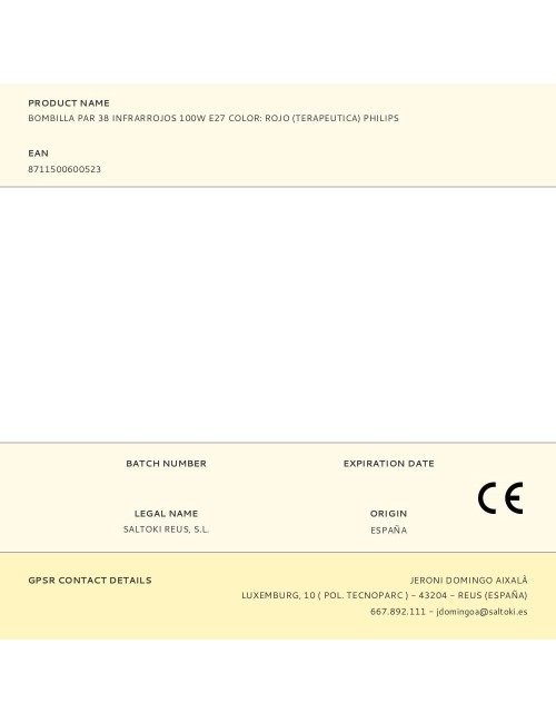Bombilla par 38 infrarrojos 100w e27 color: rojo (terapeutica) philips