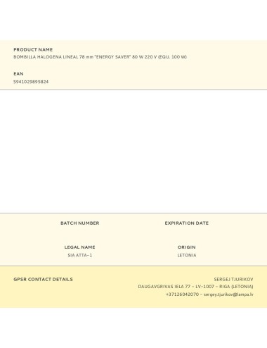 Bombilla halogena lineal 78 mm "energy saver" 80 w 220 v (equ. 100 w)