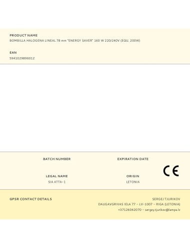 Bombilla halogena lineal 78 mm "energy saver" 160 w 220/240v (equ. 200w)