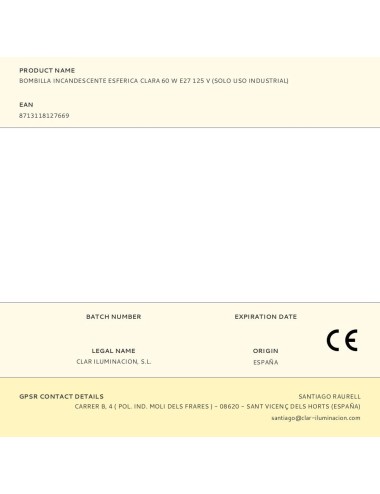 Bombilla incandescente esferica clara 60 w e27 125 v (solo uso industrial)
