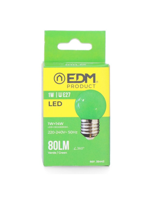 Bombilla esferica led e27 1 w 80 lm luz verde ø45 x 69 mm