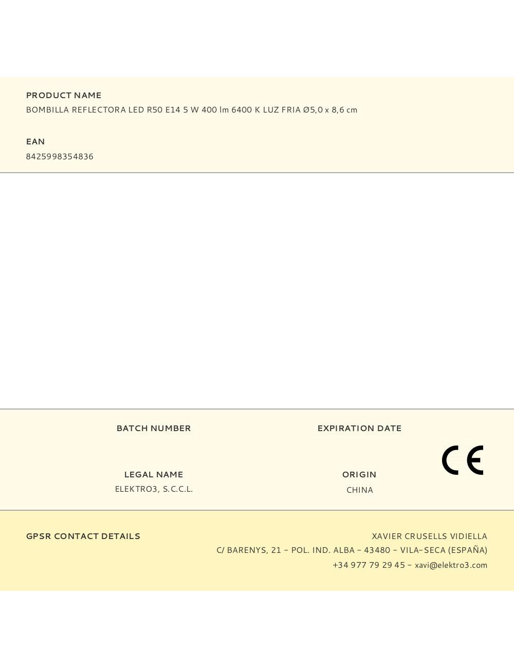 Bombilla reflectora led r50 e14 5 w 400 lm 6400 k luz fria ø5,0 x 8,6 cm