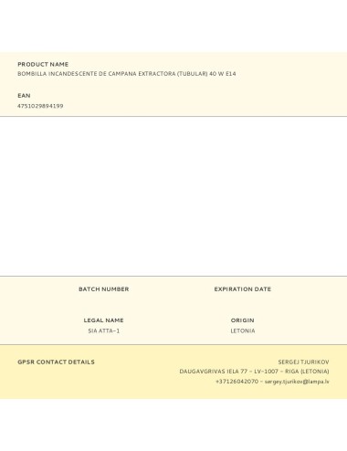 Bombilla incandescente de campana extractora (tubular) 40 w e14