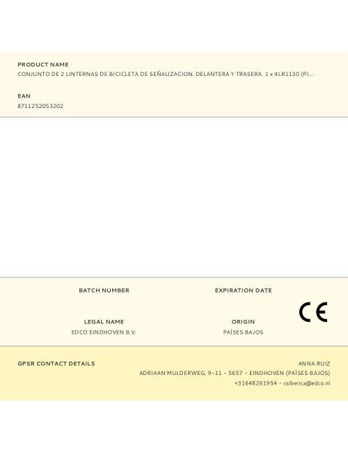 Conjunto de 2 linternas de bicicleta de señalizacion. delantera y trasera. 1 x 4lr1130 (pilas incluidas)