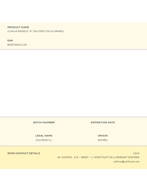 Clavija modelo "a" 10a 250v c26 (a granel)