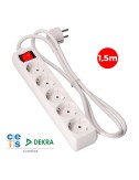Base múltiple 5 tomas 2p+t con interruptor luminoso, 16 a 250 v~ 1,5 m de cable h05vv-f 3 g 1,5 mm blanca