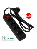 Base múltiple 4 tomas 2p+t con interruptor luminoso, 1,5 m de cable h05vv-f 3g1,5 mm, 16a 250v~, negra