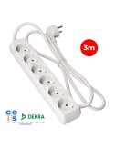 Base múltiple, 6 tomas schuko 2p+t, 3 m de cable h05vv-f 3g1,5 mm 16a 250v~ 3680 w, blanca