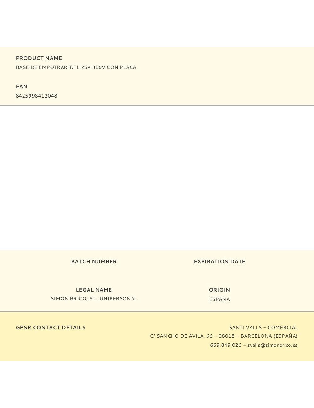 Base de empotrar t/tl 25a 380v con placa