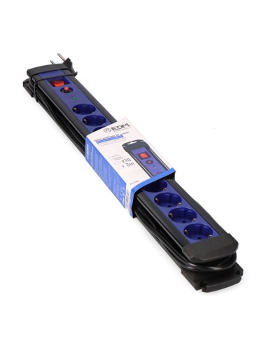 Base multiple 10 tomas 2p+t con interruptor luminoso+protector, 3 m cable h05vv-f 3g1,5 mm negra/azul