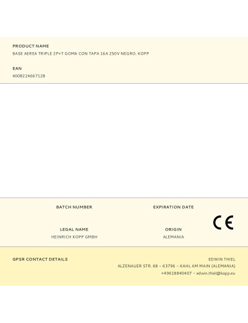 Base aerea triple 2p+t goma con tapa 16a 250v negro. kopp