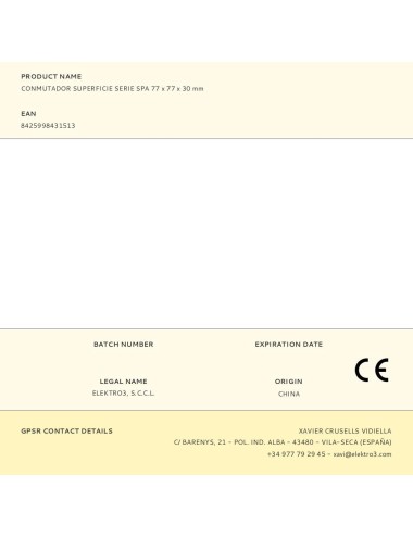 Conmutador superficie serie spa 77 x 77 x 30 mm