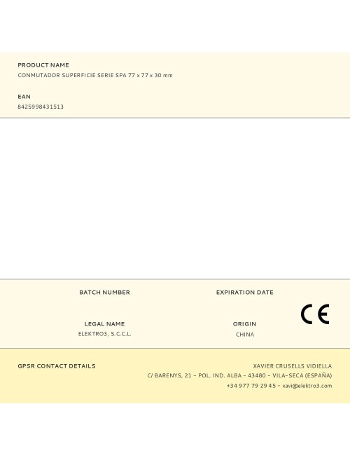 Conmutador superficie serie spa 77 x 77 x 30 mm