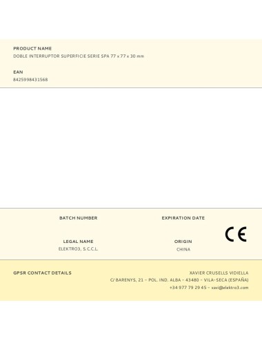 Doble interruptor superficie serie spa 77 x 77 x 30 mm