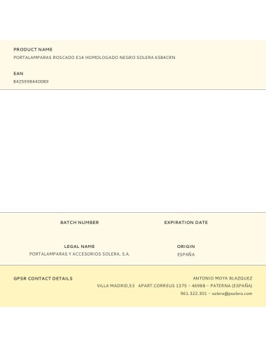 Portalamparas roscado e14 homologado negro solera 6584crn