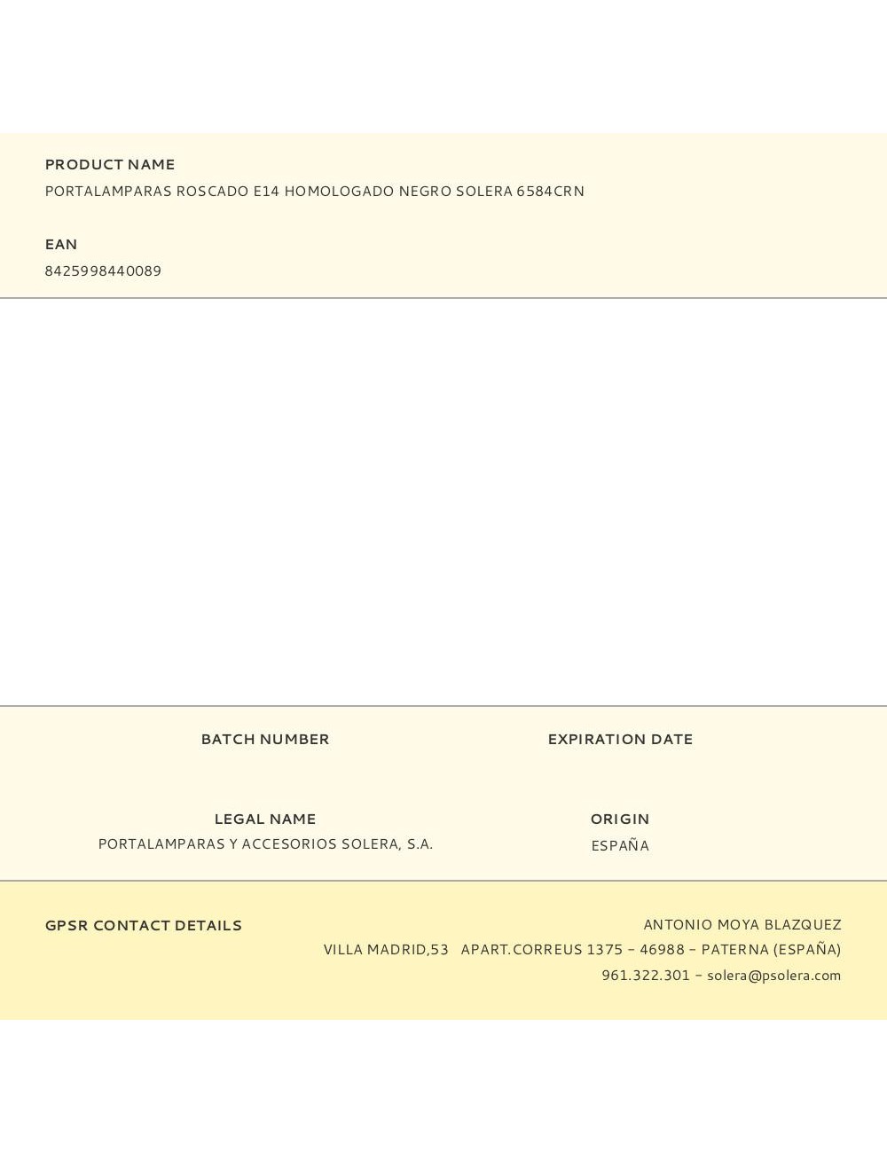 Portalamparas roscado e14 homologado negro solera 6584crn