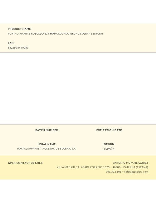 Portalamparas roscado e14 homologado negro solera 6584crn