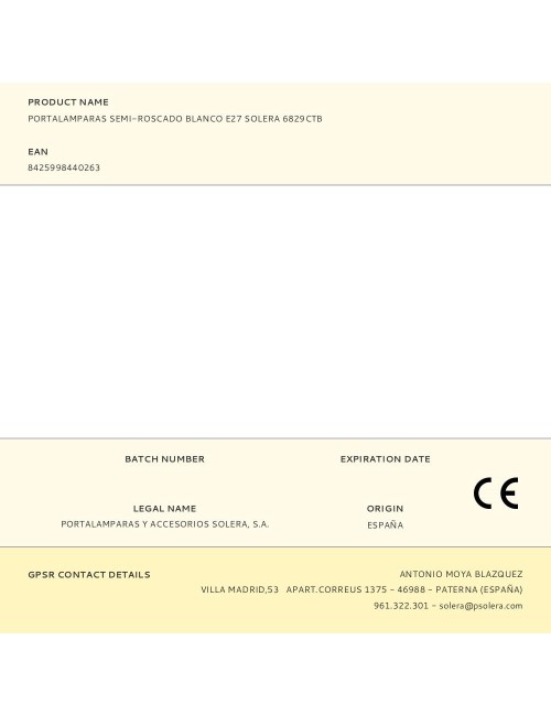 Portalamparas semi-roscado blanco e27 solera 6829ctb