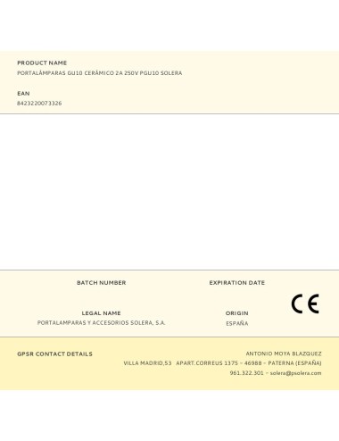 Portalámparas gu10 cerámico 2a 250v pgu10 solera
