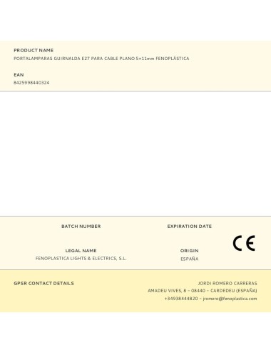 Portalamparas guirnalda e27 para cable plano 5×11mm fenoplástica