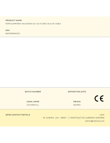 Portalamparas halogeno gu-10 2a 250v 15cm de cable
