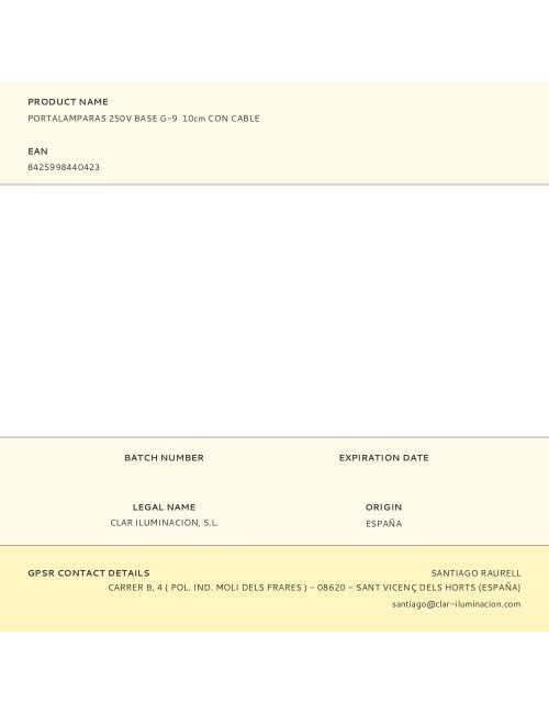 Portalamparas 250v base g-9 10cm con cable