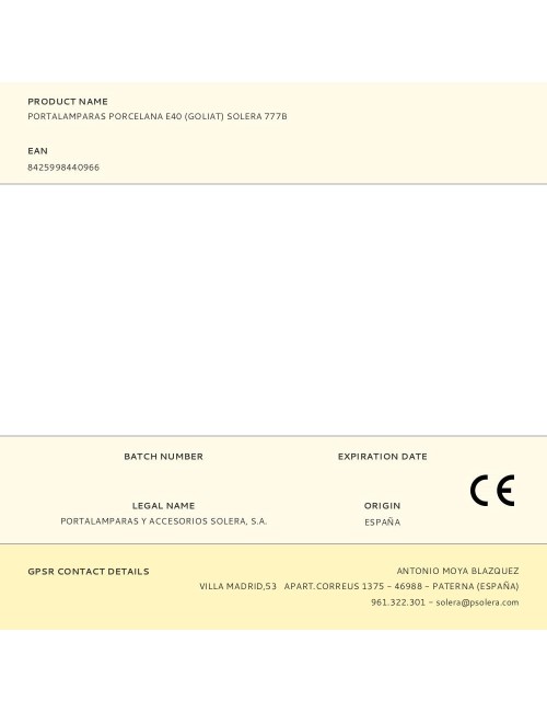 Portalamparas porcelana e40 (goliat) solera 777b