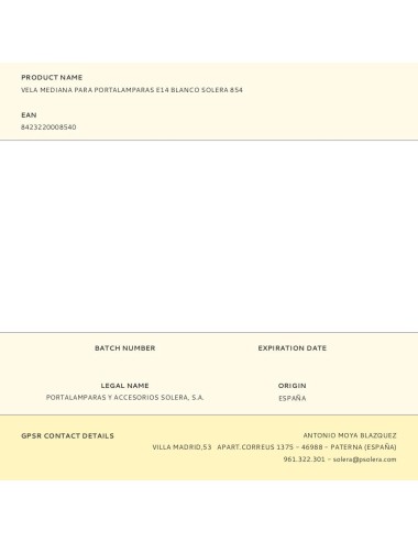 Vela mediana para portalamparas e14 blanco solera 854