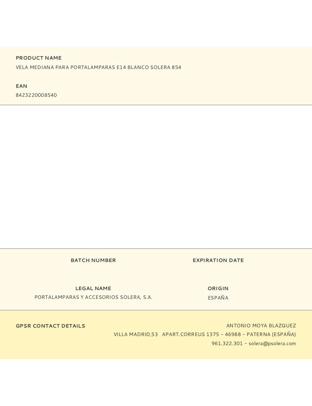 Vela mediana para portalamparas e14 blanco solera 854