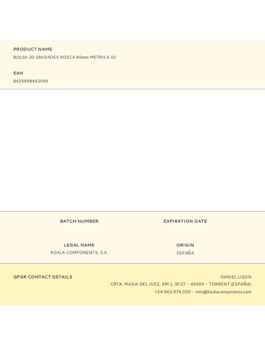 Bolsa 20 unidades rosca 40mm metrica 10