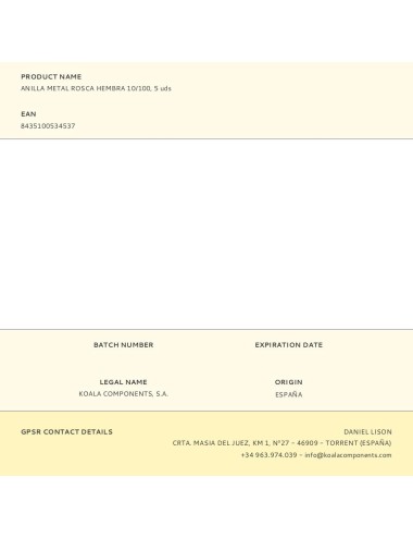 Anilla metal rosca hembra 10/100, 5 uds