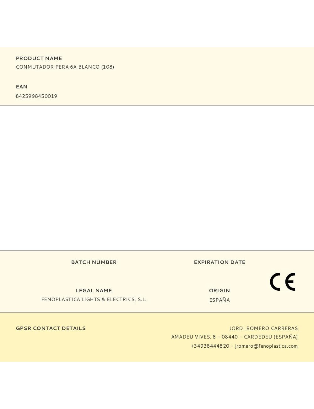 Conmutador pera 6a blanco (108)