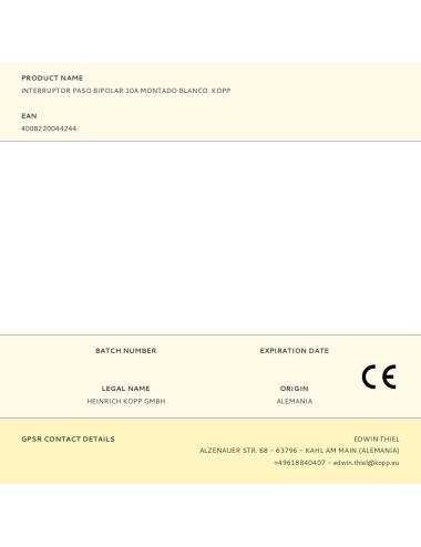 Interruptor paso bipolar 10a montado blanco. kopp
