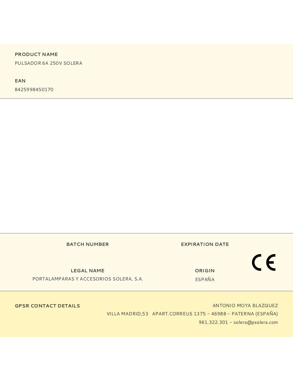 Pulsador 6a 250v solera