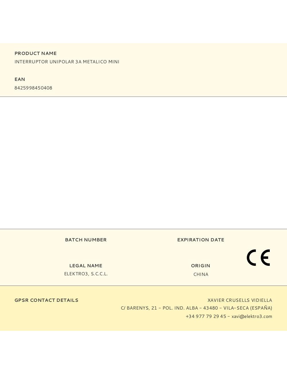 Interruptor unipolar 3a metalico mini