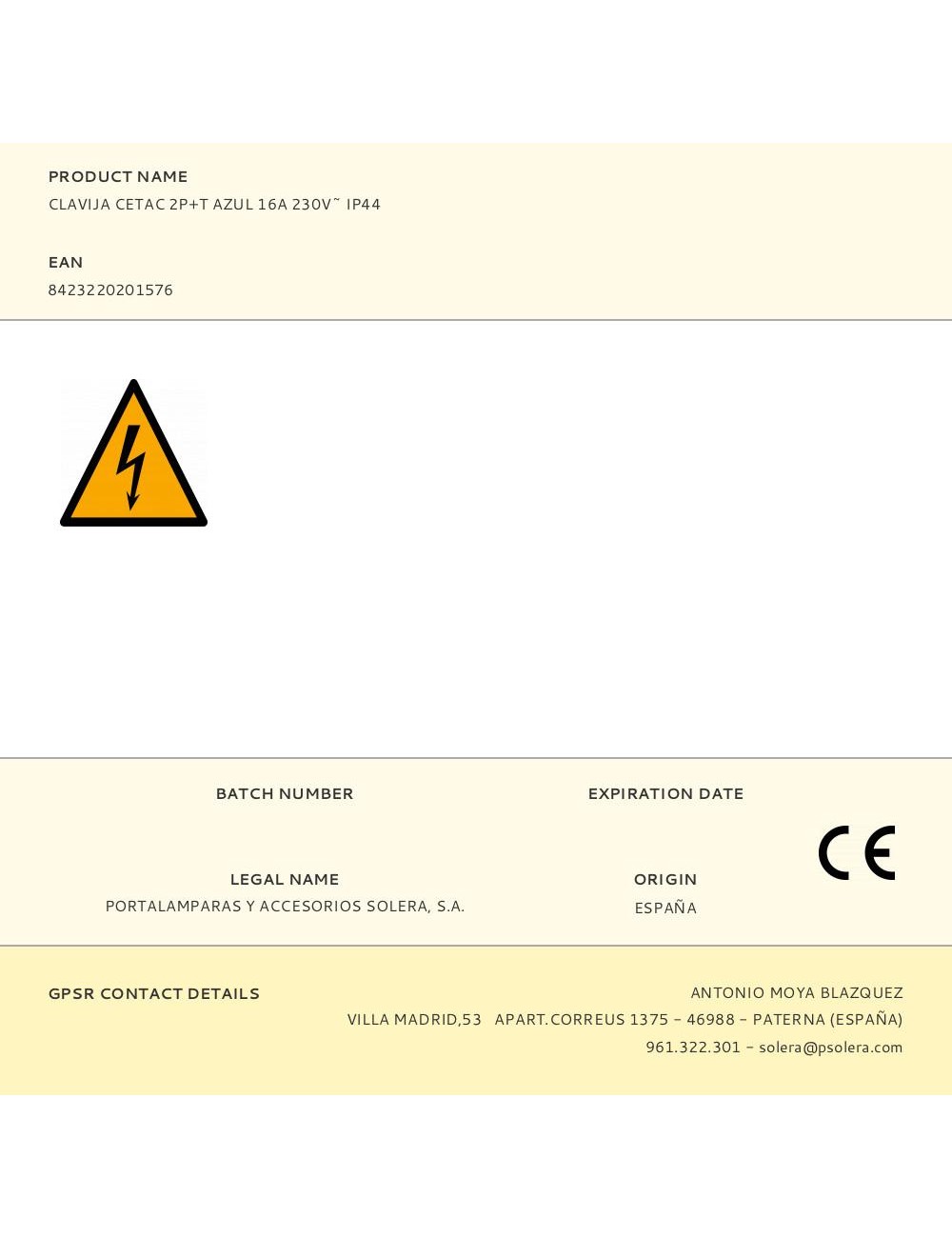 Clavija cetac 2p+t azul 16a 230v~ ip44