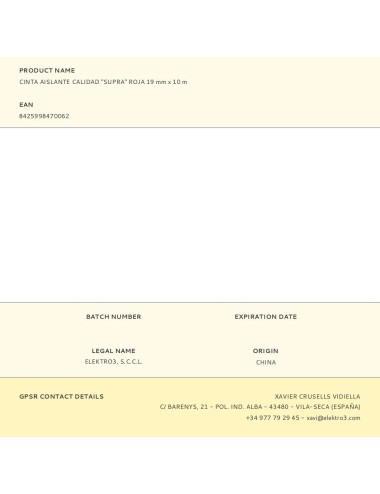 Cinta aislante calidad "supra" roja 19 mm x 10 m